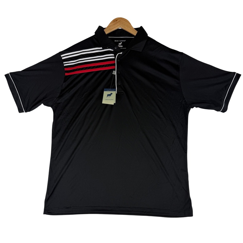 Horn Legend Polo Shirt Mens Large Black Striped Performance Luxury HL1034